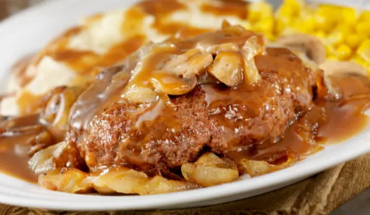 Yummy and juicy Salisbury Steak in the plate